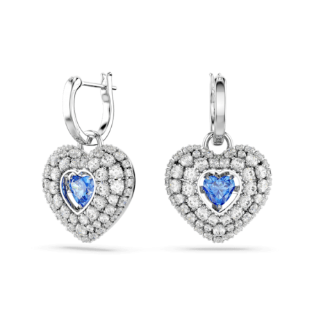 Swarovski - Pendants d'oreilles Hyperbola Coeur Bleu, Métal rhodié - Ref 5680392
