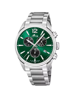 Lotus - Montre Homme Chronographe - Cadran vert - Bracelet acier gris - Ref 18690/4