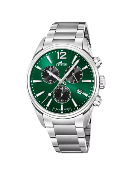 Lotus - Montre Homme Chronographe - Cadran vert - Bracelet acier gris - Ref 18690/4