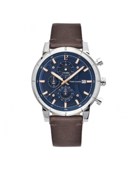 Pierre Lannier - Montre Criterium Homme - Boitier Acier Argenté - Bracelet Cuir Marron - Ref 223G164