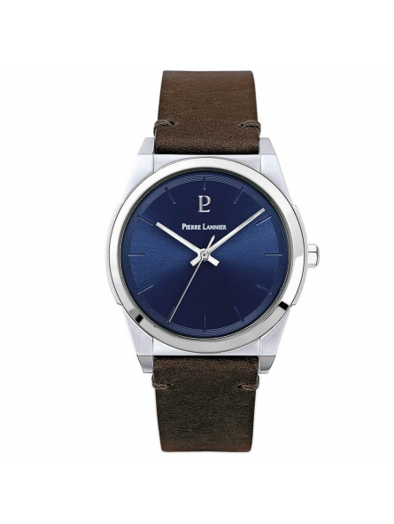 Pierre Lannier - Montre Candide Homme - Boitier Métal Argenté - Bracelet Cuir Marron - Ref 213D164