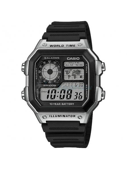 Casio - Montre Homme Sport Technologie - Boîtier Résine Argentée - Bracelet Résine Noire - Ref AE-1200WH-1CVEF