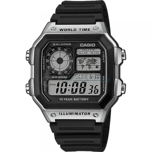 Casio - Montre Homme Sport Technologie - Boîtier Résine Argentée - Bracelet Résine Noire - Ref AE-1200WH-1CVEF