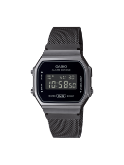 Casio - Montre Homme Vintage Iconic - Résine Gunmétal - Bracelet Acier Noir - Ref A168WEMB-1BEF