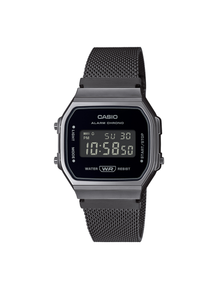 Casio - Montre Homme Vintage Iconic - Résine Gunmétal - Bracelet Acier Noir - Ref A168WEMB-1BEF