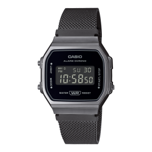 Casio - Montre Homme Vintage Iconic - Résine Gunmétal - Bracelet Acier Noir - Ref A168WEMB-1BEF