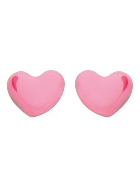 Boucles d'oreilles Coeur Rose émail argent 925 rhodié