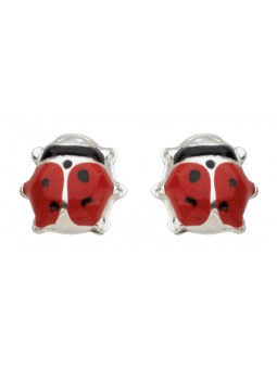 Boucles d'oreilles Enfant Coccinelles émail argent 925 rhodié