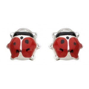 Boucles d'oreilles Enfant Coccinelles émail argent 925 rhodié