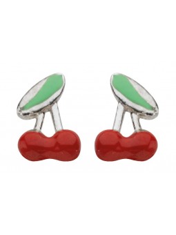 Boucles d'oreilles Enfant Cerises émail rouge