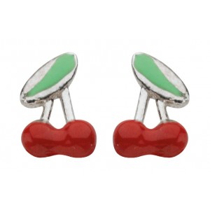 Boucles d'oreilles Enfant Cerises émail rouge