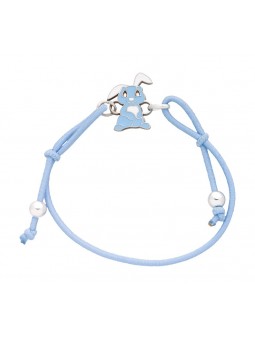 Bracelet cordon et lapin émail bleu argent 925