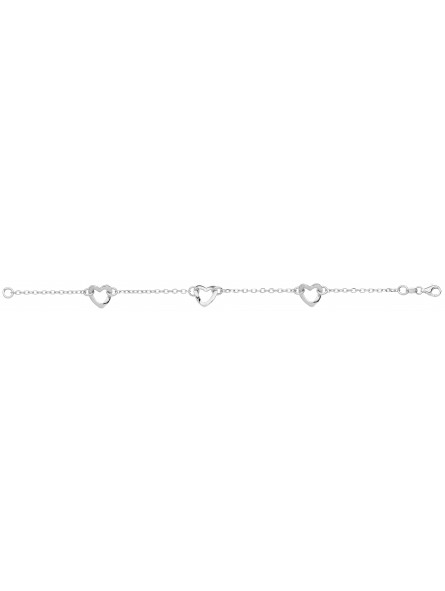 Bracelet Maille Jaseron avec motif Coeur Alterné argent 925 rhodié