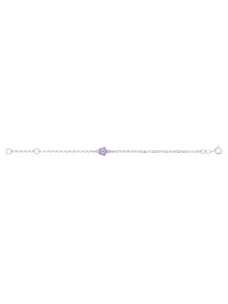Bracelet Maille Jaseron avec motif Fleur mauve argent 925 rhodié