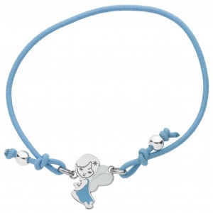 Bracelet élastique bleu motif Fée bleue et blanche