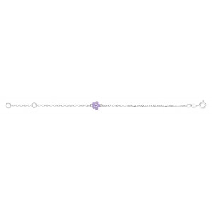 Bracelet Maille Jaseron avec motif Fleur mauve argent 925 rhodié