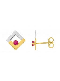 Boucles d'oreilles Clous Rubis bicolore or 375