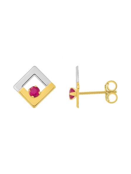 Boucles d'oreilles Clous Rubis bicolore or 375