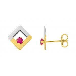 Boucles d'oreilles Clous Rubis bicolore or 375