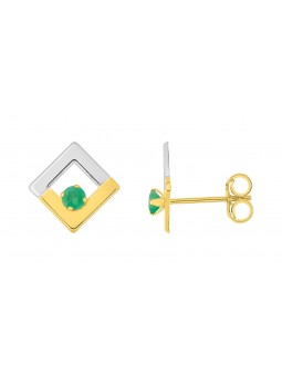 Boucles d'oreilles Clous émeraudes bicolore or 375
