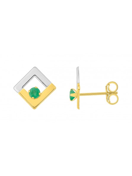 Boucles d'oreilles Clous émeraudes bicolore or 375