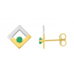 Boucles d'oreilles Clous émeraudes bicolore or 375