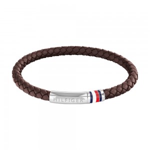 Bracelet Homme Tommy Hilfiger Cuir tressé marron Réf 2790402