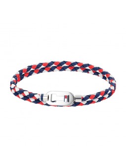 Bracelet Homme Tommy Hilfiger Cuir tressé tricolore avec motif acier Réf 2790387S