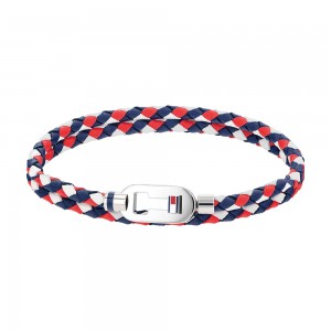 Bracelet Homme Tommy Hilfiger Cuir tressé tricolore avec motif acier Réf 2790387S