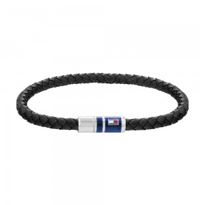 Bracelet Homme Tommy Hilfiger Casual cuir tressé noir Réf 2790293S