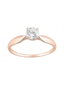 Bague Solitaire Oxyde De Zirconium Or Rose 375/000