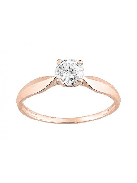Bague Solitaire Oxyde De Zirconium Or Rose 375/000