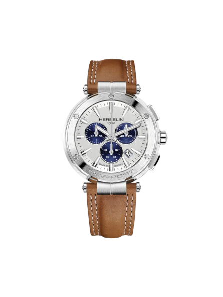 Herbelin - Montre Homme Newport - Chrono - Bracelet cuir marron - Ref 37688A42GD