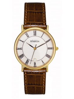 Montre Femme HERBELIN Classique Blanc Doré Cuir Brun - 12443P08MA