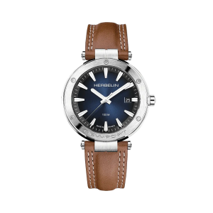 Montre Homme HERBELIN Newport Bleu Acier Cuir Marron - 12288A15GD