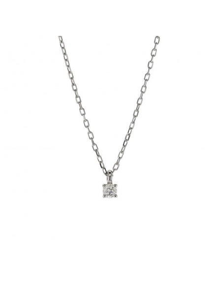 Collier Or Blanc Solitaire 4 Griffes Diamant Hp2 0,05 Ct 1008260 - Marque Collection Elsass Bijouterie  Or 375/1000  Diamant