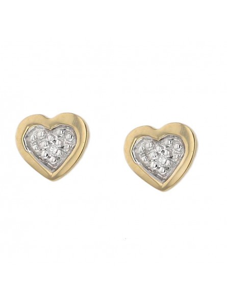 Boucles D'Oreilles Coeurs, Diamant 0,008 Ct, Or Jaune 750 1010355 - Marque Collection Elsass Bijouterie    Diamant