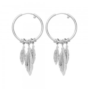 Boucles D'Oreilles Boucles D'Oreilles Créoles Plumes En Argent 1010393 - Marque Collection Elsass Bijouterie   - Couleur Blanc