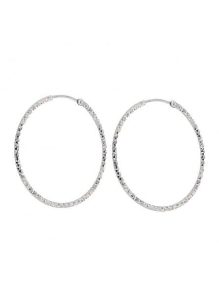 Boucles D'Oreilles Creoles Fantaisie, 30 Mm, Argent Rhodie 925 1010415 - Marque Collection Elsass Bijouterie   - Couleur Blanc