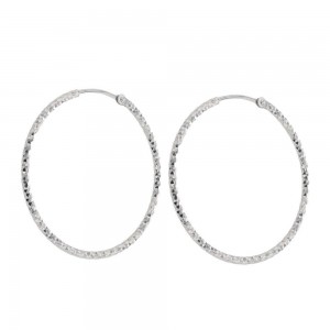 Boucles D'Oreilles Creoles Fantaisie, 30 Mm, Argent Rhodie 925 1010415 - Marque Collection Elsass Bijouterie   - Couleur Blanc