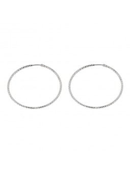 Boucles D'Oreilles Creoles Fantaisie, 40 Mm, Argent Rhodie 925 1010416 - Marque Collection Elsass Bijouterie   - Couleur Blanc
