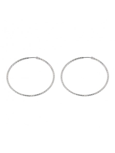 Boucles D'Oreilles Creoles Fantaisie, 40 Mm, Argent Rhodie 925 1010416 - Marque Collection Elsass Bijouterie   - Couleur Blanc