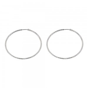 Boucles D'Oreilles Creoles Fantaisie, 40 Mm, Argent Rhodie 925 1010416 - Marque Collection Elsass Bijouterie   - Couleur Blanc