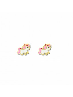 Boucles D'Oreilles Licorne, Email , Or Jaune 9K 1010502 - Marque Collection Elsass Bijouterie