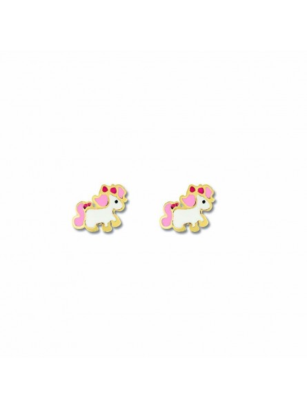 Boucles D'Oreilles Licorne, Email , Or Jaune 9K 1010502 - Marque Collection Elsass Bijouterie