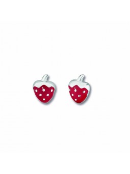 Boucles D'Oreilles Fraises, Email , Argent Rhodié 925 1010508 - Marque Collection Elsass Bijouterie   - Couleur Blanc