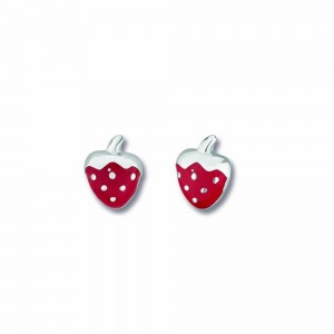 Boucles D'Oreilles Fraises, Email , Argent Rhodié 925 1010508 - Marque Collection Elsass Bijouterie   - Couleur Blanc