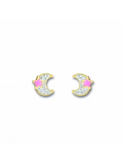 Boucles D'Oreilles Lune, Emailcristaux , Or Jaune 9K 1010530 - Marque Collection Elsass Bijouterie    Cristaux Swarovski