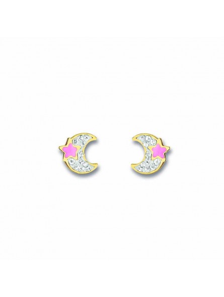 Boucles D'Oreilles Lune, Emailcristaux , Or Jaune 9K 1010530 - Marque Collection Elsass Bijouterie    Cristaux Swarovski