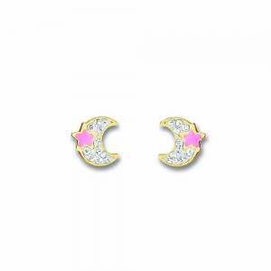 Boucles D'Oreilles Lune, Emailcristaux , Or Jaune 9K 1010530 - Marque Collection Elsass Bijouterie    Cristaux Swarovski